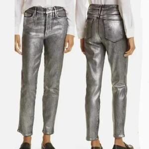 FRAME NEW $268 Le Sylvie High Rise Slender Straight in Chrome Noir Size 23